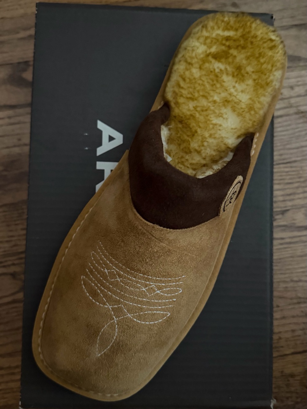 Ariat Men's Tan Suede Slip-On Shearling Lined Loafers